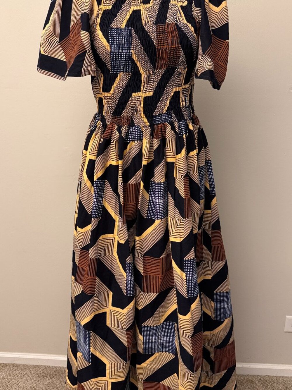 Nigerian African Wax Off The Shoulder Ankara Maxi Dress Dashiki Puff Sleeve